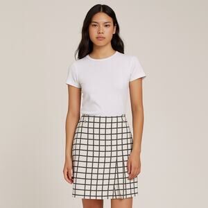 Vintage 1960s Mod Linen Brown Black Striped pleated Mini Skirt S